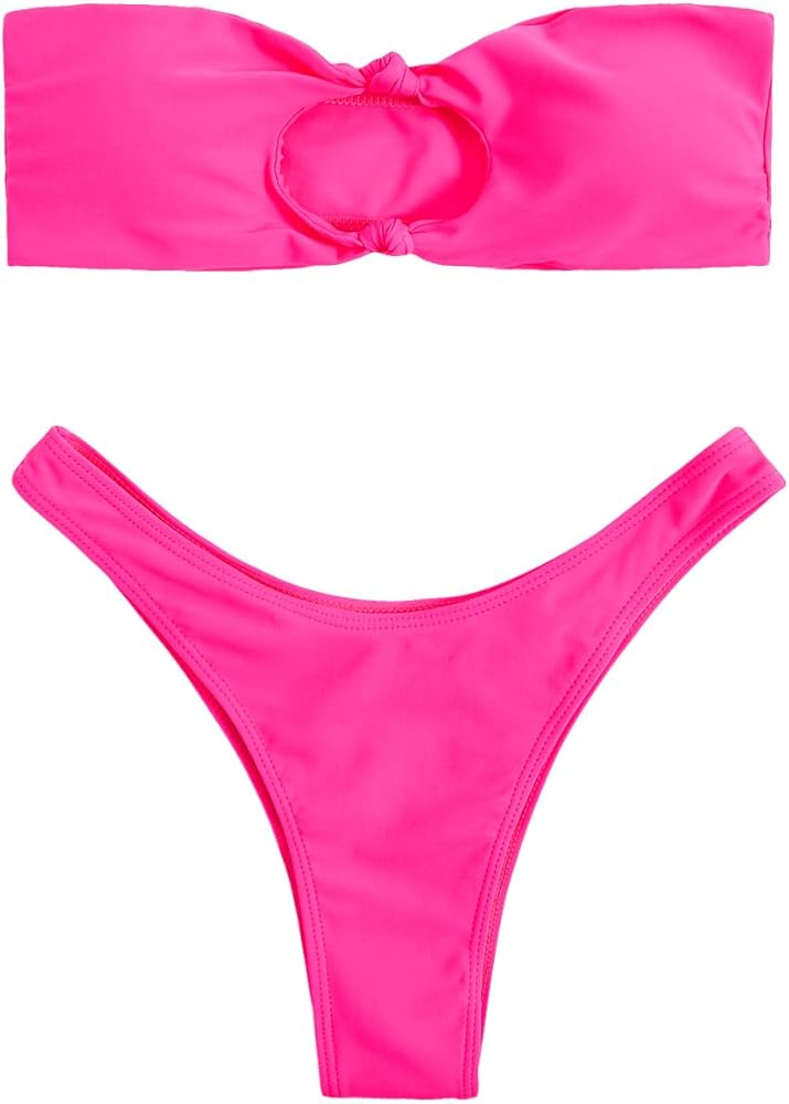 GORGLITTER Women's Strapless Swimsuit Cut Out Bandeau High Cut Thong Bikini Set Bathing Suit