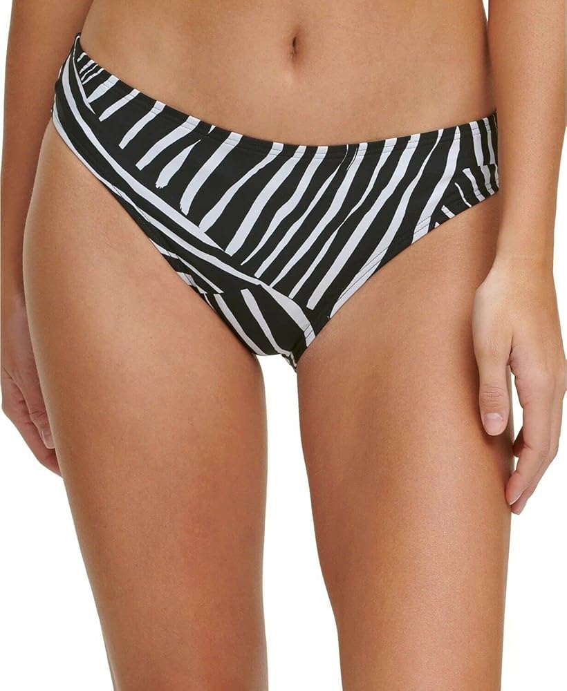 DKNY Women’s Classic Printed Scoop Bikini Bottom Black Large