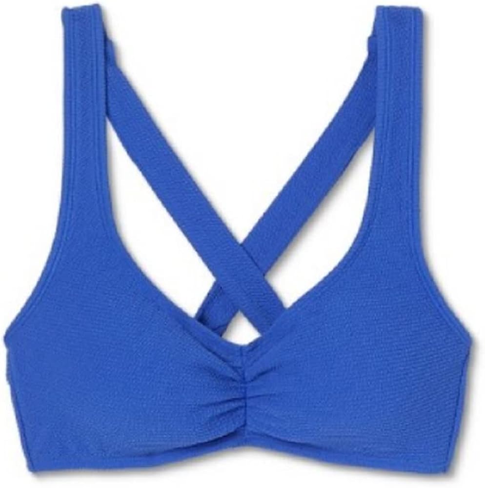 Juniors XS (00) Textured Cinch Front Bralette Bikini Top -Xhilaration-Cosmic Cobalt Blue