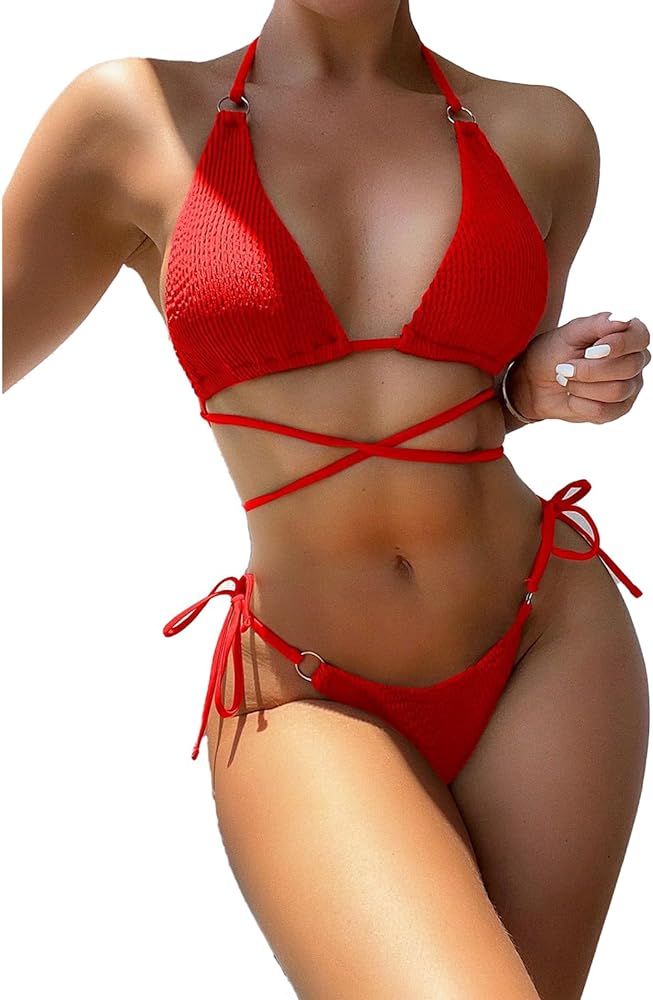 Women Sexy Rope Around Bikini Sets Two Piece Swimsuit Fashion Metal Ring Bathing Suit Swim Wear