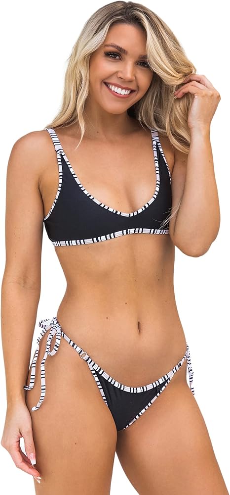 Wicked Weasel Riviera Black 365 Crop Bikini Top + 4038 Thong Bikini Bottom, Large