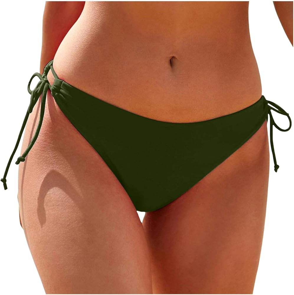 Bikini Bottoms for Women Moderate Coverage String Bathing Suit Bottom Casual Summer Side Tie Low Rise Swim Bottom