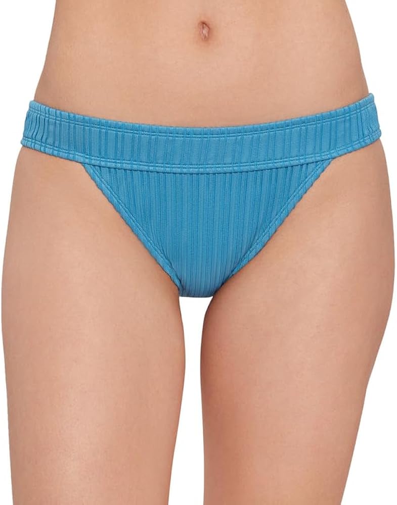 Women's Juniors Mesh Ribbed Banded Bikini Bottoms (Blue, Small)