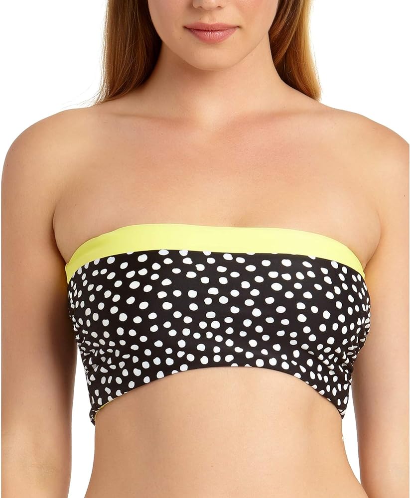 Juniors' Reversible Bandeau Cami Bikini Top (Black/Yellow, Large)