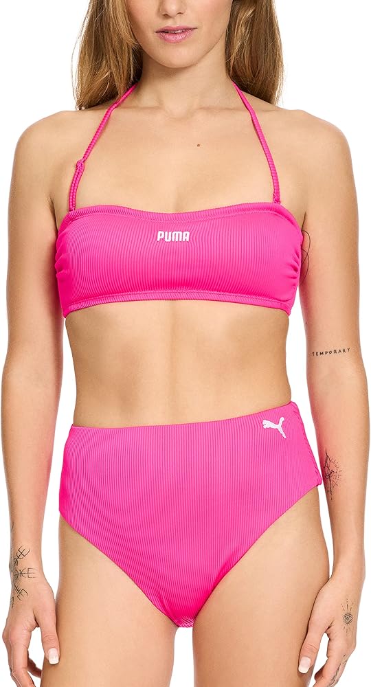 PUMA Women's Bandeau Ribbed Bikini Top & Bottom Set