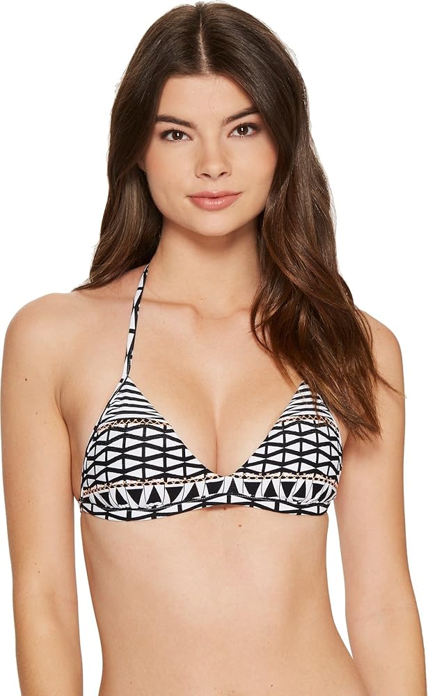 Seafolly Women's Standard Triangle Bikini Top Swimsuit with Adjustable Racerback, Modern Geometry Black, 8 US