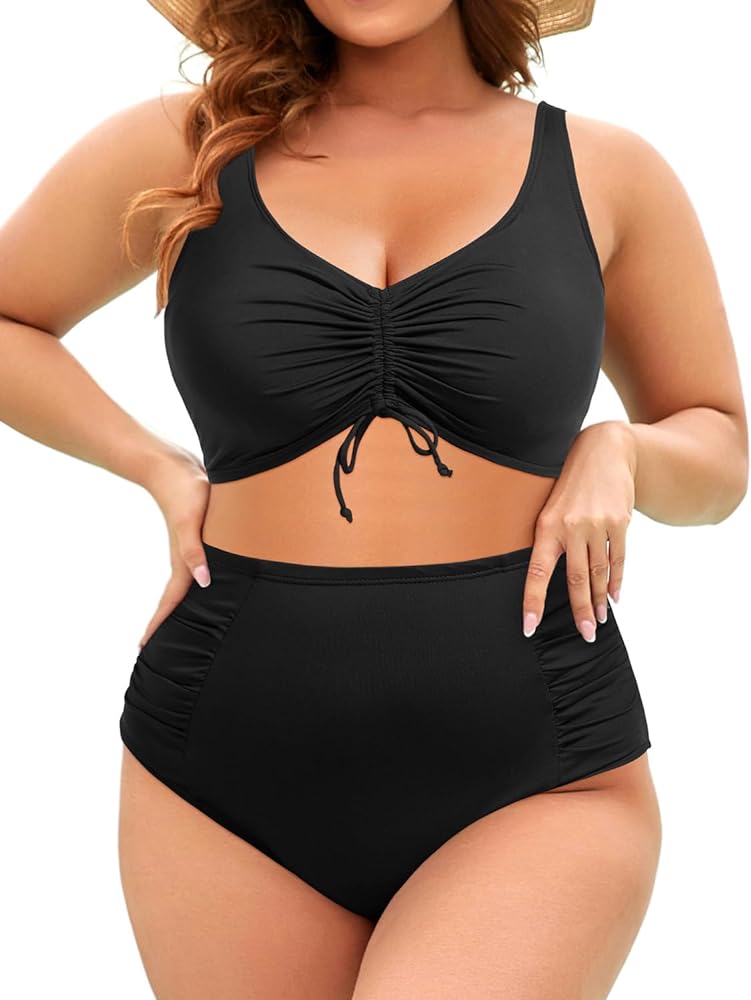 Tempt Me Women Plus Size High Waisted Bikini Drawstring Two Piece Swimsuit Underwire Bathing Suit