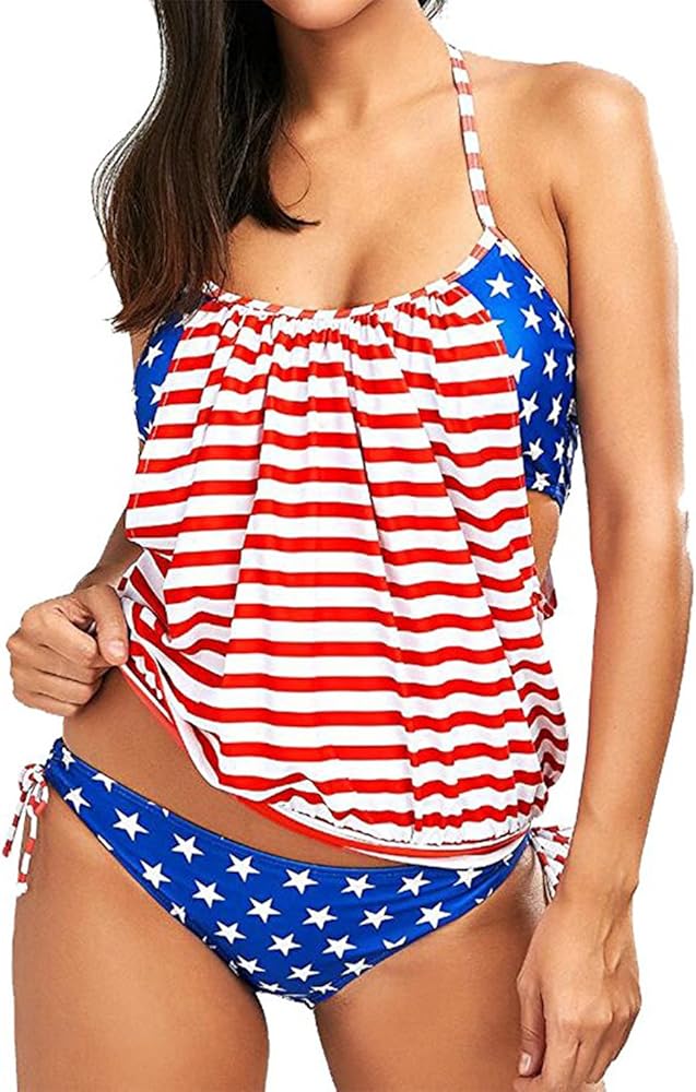 RUOGU Women Two Piece High Waisted Bikini Set American Flag Swimsuits Bathing Suits