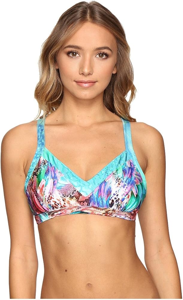 Luli Fama Women's Standard Gorgeous Chaos Water Trimmed V-Neck Bikini Top