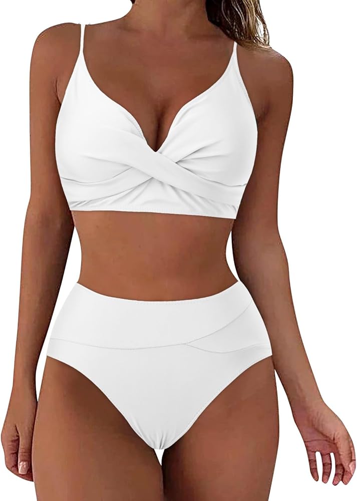 Women's Two Piece Wrap Bikini Swimsuits Hollow Out Straps High Waist Bathing Suits 2024 Summer Beach Swimwear