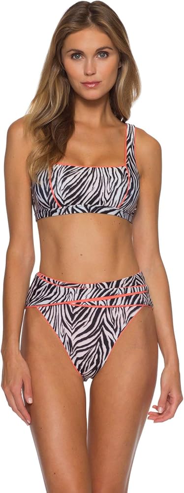 Becca by Rebecca Virtue Women's Olivia Animal Print Square Neck Bikini Top Zebra S