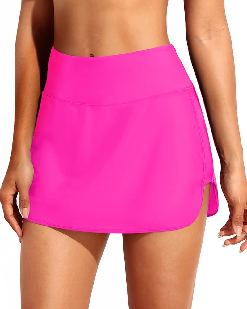 Tempt Me Women Swim Skirt with Zipper Pockets High Waisted Bathing Suit Skirt Athletic Bikini Skirt Bottoms with Panty