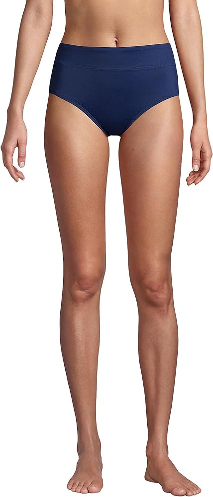 Lands' End Womens Chlorine Resistant High Waisted Bikini Bottoms Deep Sea Navy Regular 12