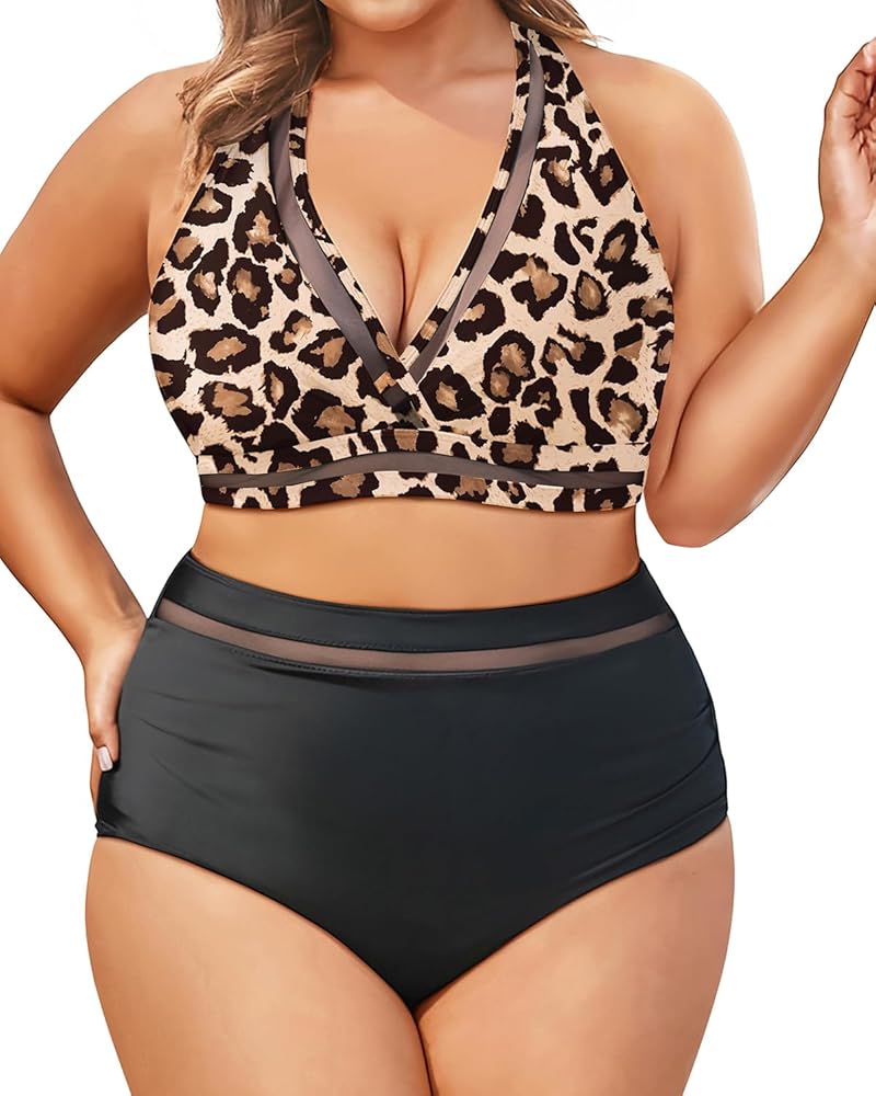 Tempt Me Women Plus Size Bikini High Waisted Swimsuits Mesh Tummy Control Two Piece Bathing Suit