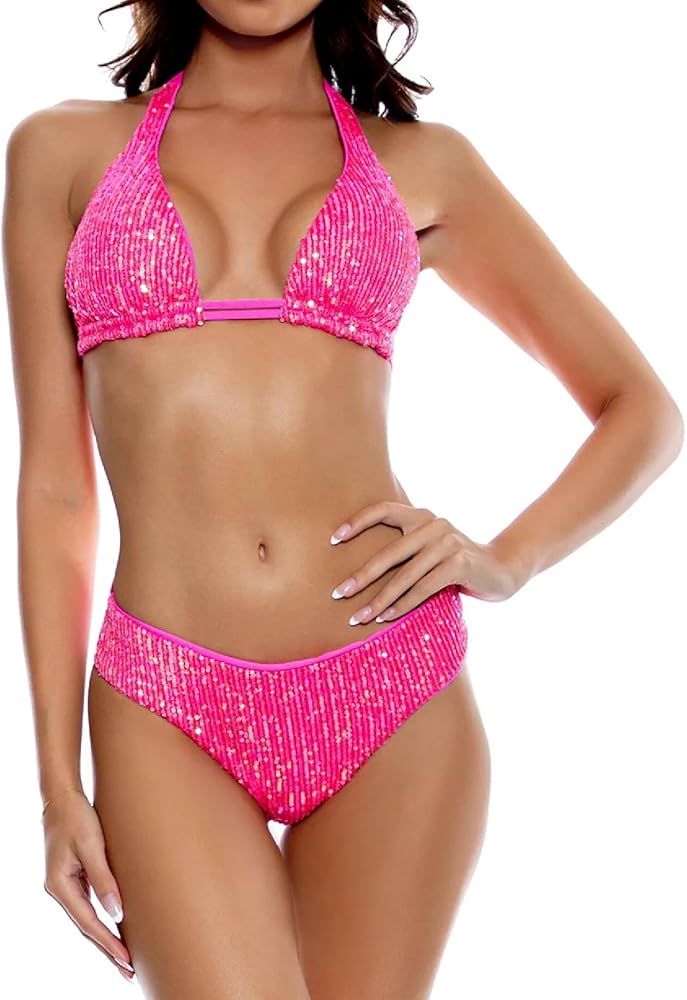 Women Sexy Sequin Bikini Set Glitter Bathing Suit Sexy Push Up Swimsuit Beachwear