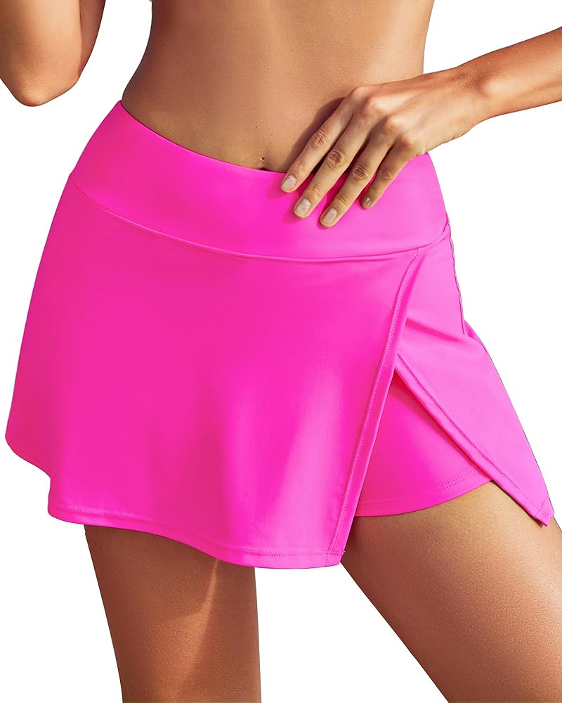 GRAPENT Swim Skirt Bottoms for Women High Waisted Bikini Swimsuit Bottom Side Split Bathing Suit Skirts with Boyshorts