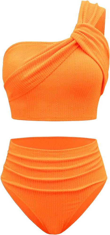 SOLY HUX Bathing Suit for Women One Shoulder Ruched High Waisted Bikini Sets Two Piece Swimsuit