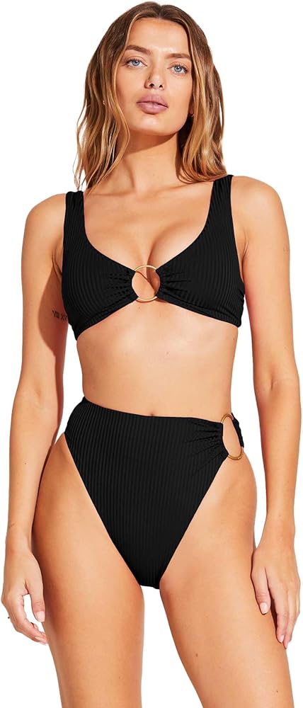 Vitamin A Women's Bikini Skylar Ecorib Swimsuit Top Seprate, Black Ecorib, Medium