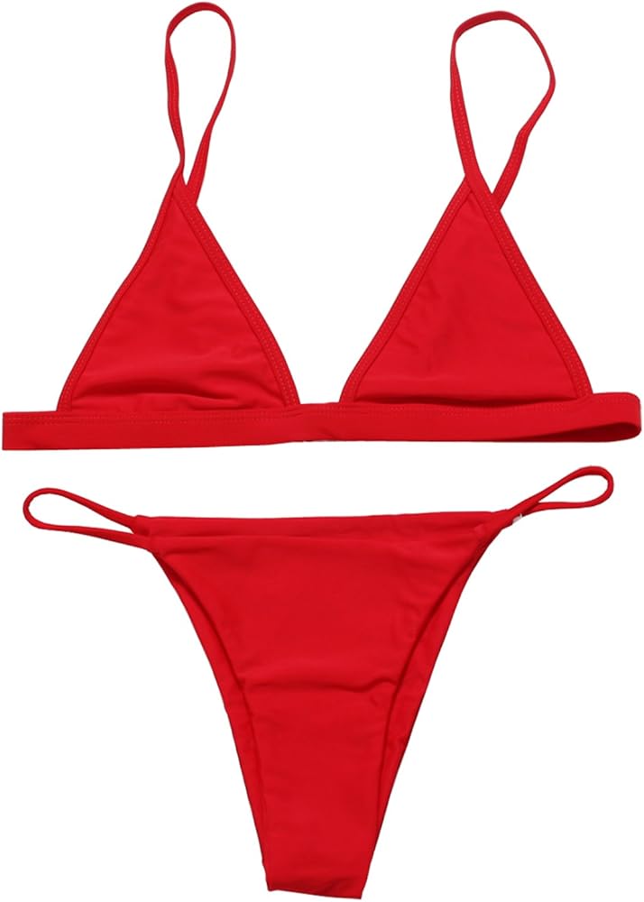 Women's Bikini Triangle Top Tie Side Bottom Two Piece Swimwear Set