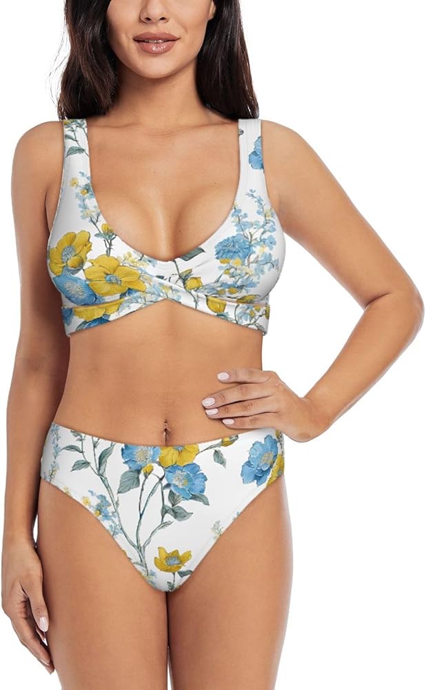 Blue Flower Floral Pattern Roses Print Print Bikini Set for Women Soft, Stretchy, and Stylish Swimwear for Beach Pool, and Vacation