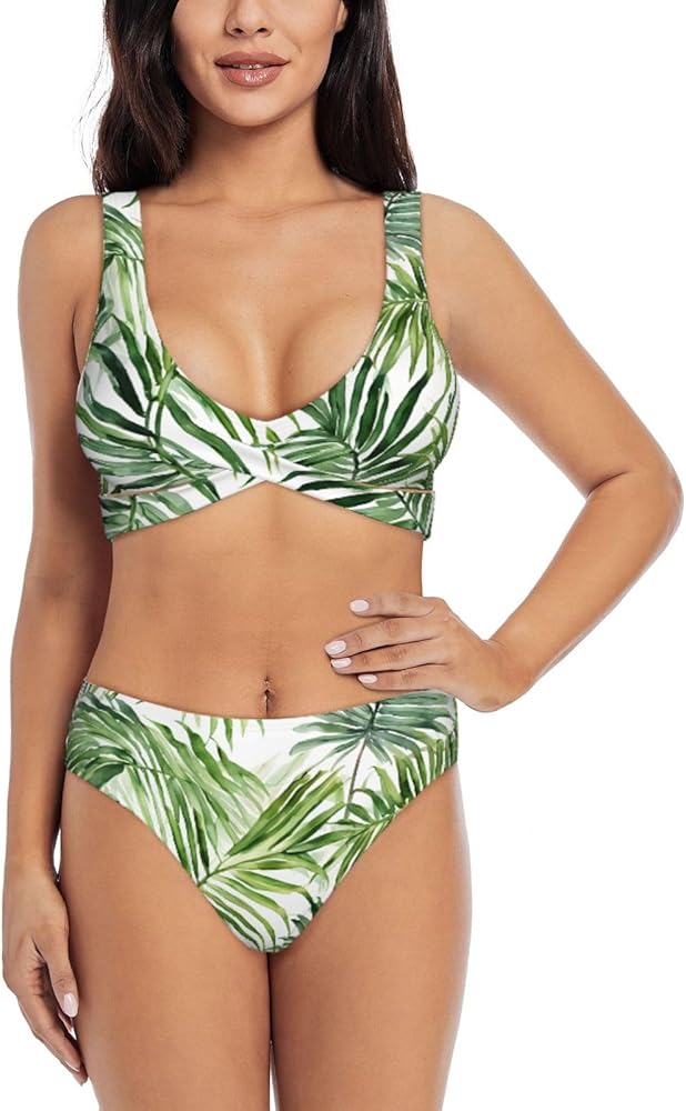 Tropical Palm Banana Leaves Print Bikini Set for Women Soft, Stretchy, and Stylish Swimwear for Beach Pool, and Vacation