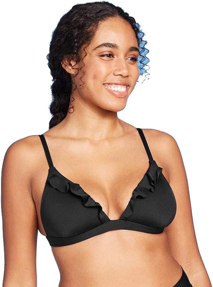 Shade & Shore Women's Ruffle Bralette Bikini Top - Black - (Medium)